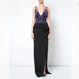Marchesa Notte Floral Beaded Embroidered Column Gown Maxi Dress NEW Size 10